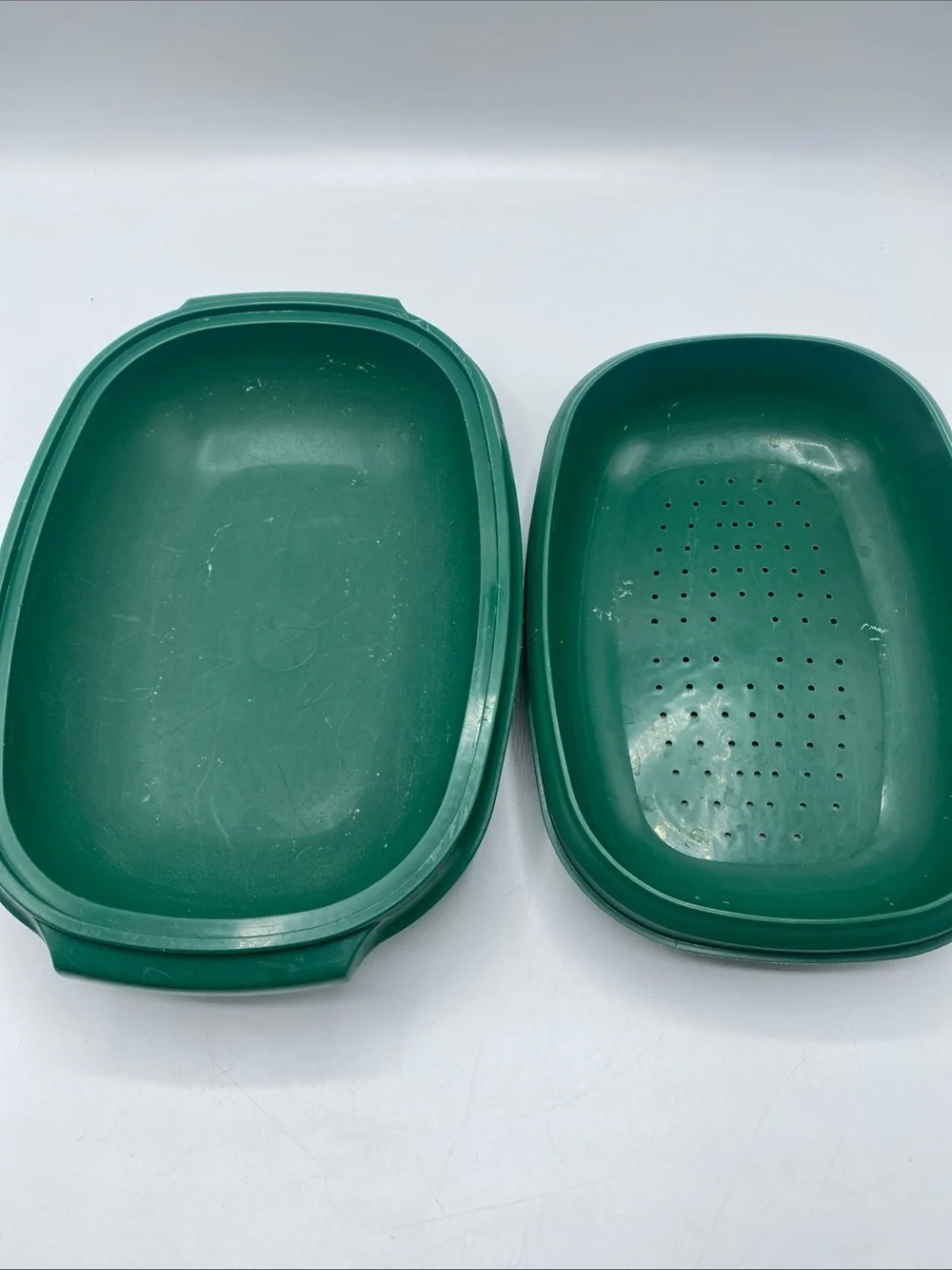 Vintage Tupperware Green 6 Cup Microwave Steamer 2 Piece Set USA Cottage Core